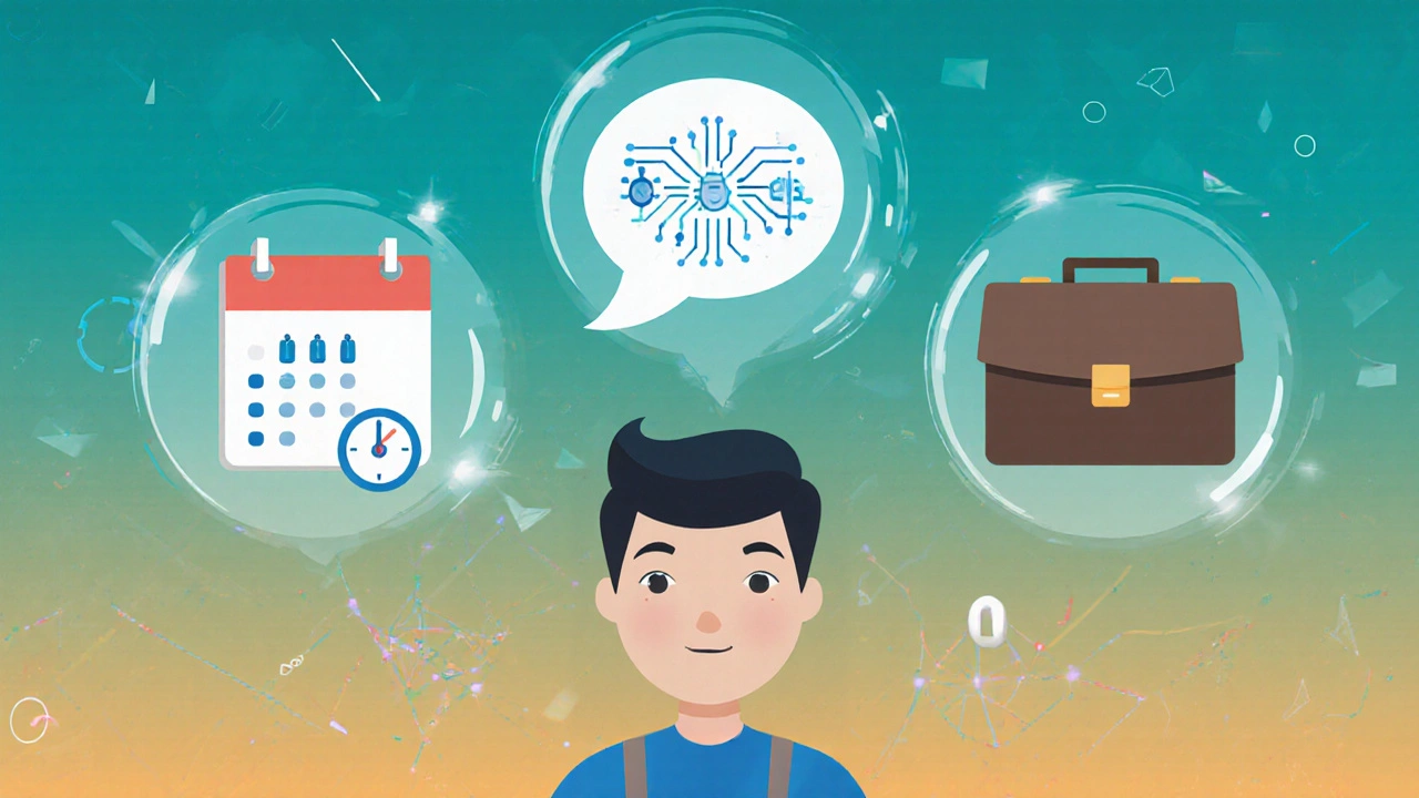 Student evaluating three floating icons for teaching method, flexibility, and post‑course support.
